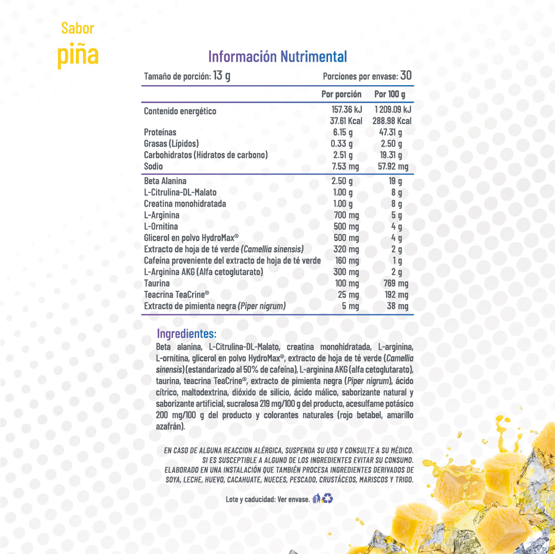 Dynamite Piña tabla nutrimental
