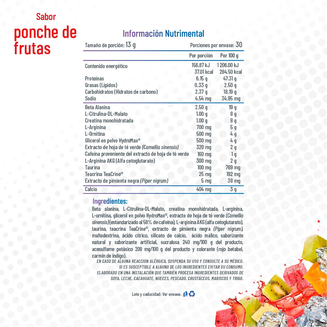 Dynamite Tabla nutrimental ponche de frutas