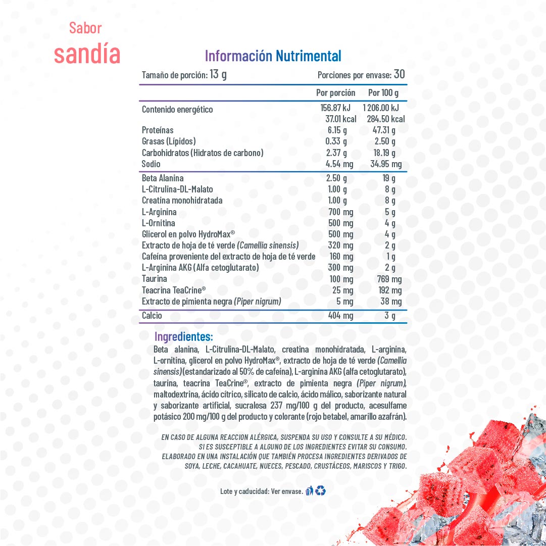 Dynamite Tabla nutrimental sandía