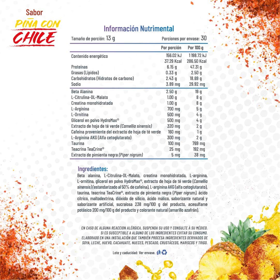 DYNAMITE PIñA CON CHILE TABLA NUTRIMENTAL