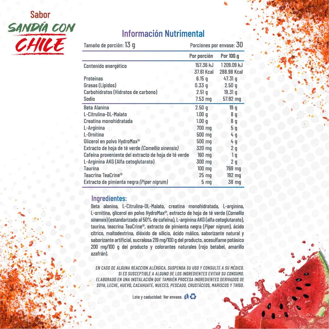 DYNAMITE SANDIA CON CHILE TABLA NUTRIMENTAL